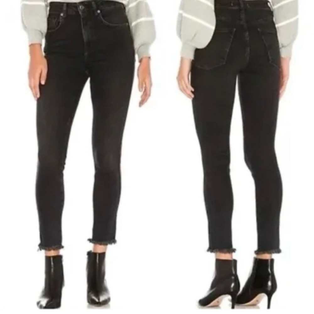 We the Free High Rise Women's Black Skinny Raw Hem Ankle Jeans Size 28